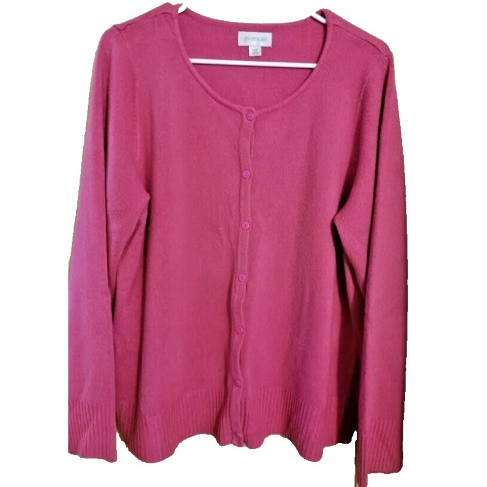 Avenue Cardigan‎ Sweater Women Sz  18-20 Hot Pink Long Sleeve Button Up Barbie